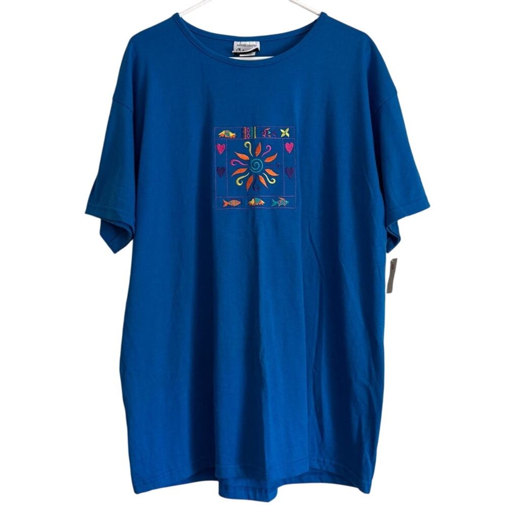 Vintage T-Shirt Embroidered Beach Vacation Art to Wear Short Sleeve Coast Retro